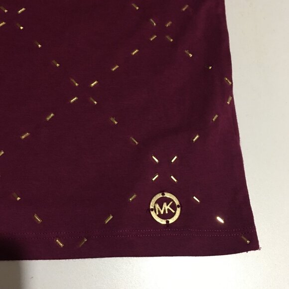 Michael Kors Women's Gold Studded T-shirt Top Size Small MK Logo NWT $78 - Picture 2 of 8